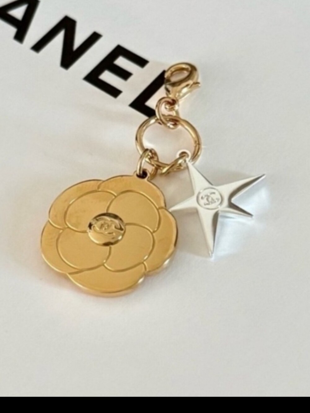 Chanel Holiday Camelia Flower Gold & Silver Star Comet Charm Key CC Logo Pendant